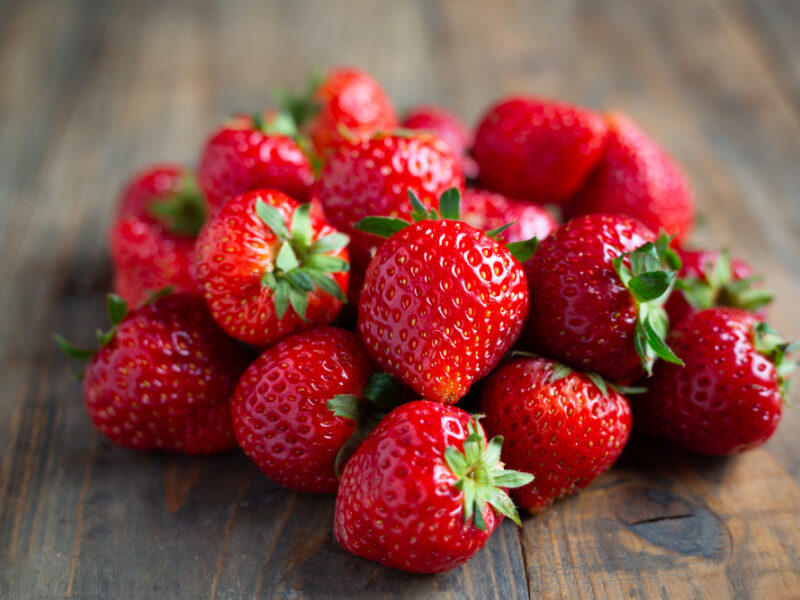 Fresh Strawberries Wooden Table