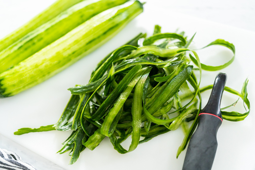 Cutting Ingredients White Cutting Board Make Summer Cucumber Salad