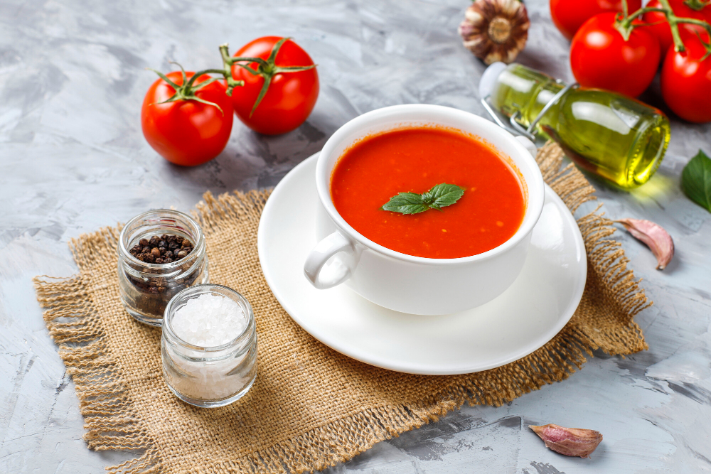 Tomato Soup With Basil Bowl