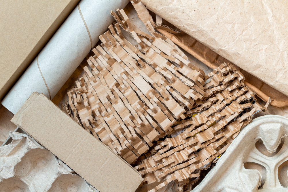 Shredded Cut Paper Carton Recycling Inside Cardboard Box Ecology Background