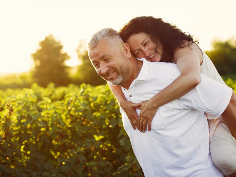 Beautiful Adult Couple Spend Time Summer Field