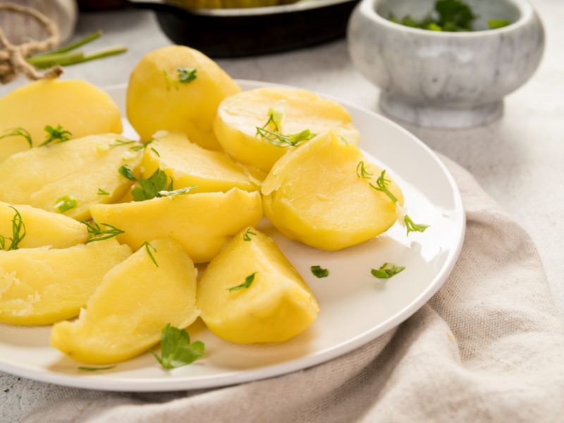 Boiled Chopped Potatoes White Plate