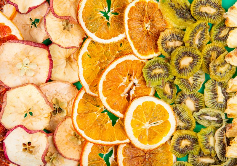 Top View Mix Dried Fruits Citruses Slices Apple Orange Kiwi Pineapple Background Dried Fruits Citruses