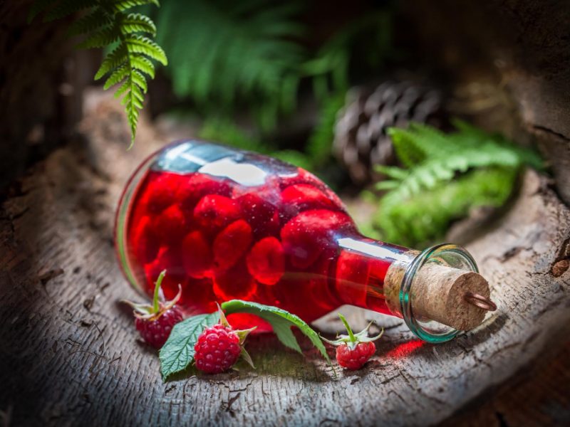 Closeup Raspberries Liqueur Made Fruits Alcohol
