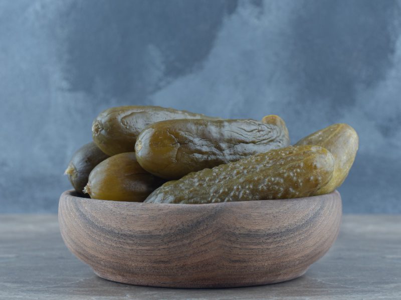 Close Up Homemade Pickle Wooden Bowl