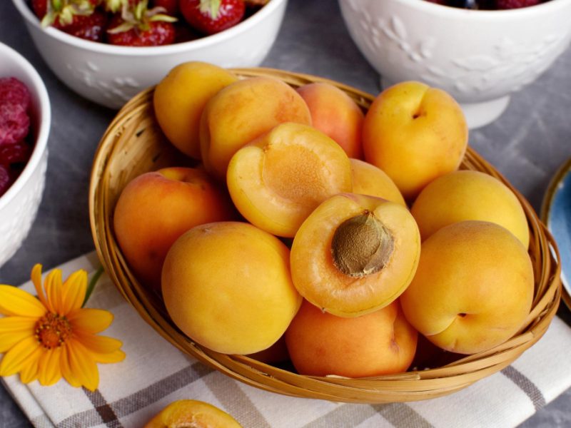 Ripe Apricots Wicker Basket Summer Fruit