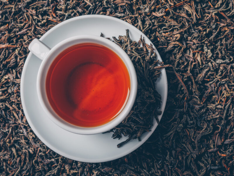 Cup Tea Tea Herbs Background Top View