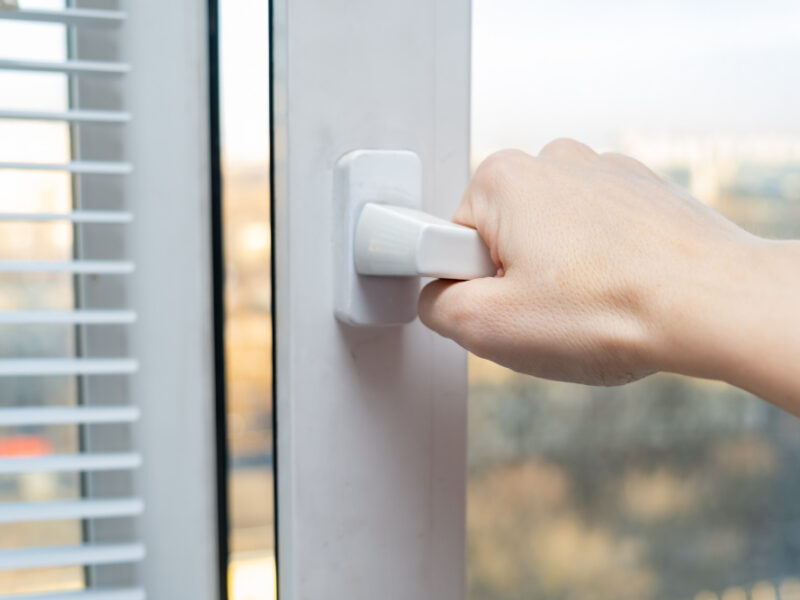 Hand Opening Plastic Window Air Room Fresh Air Spring Summer Sunny Day