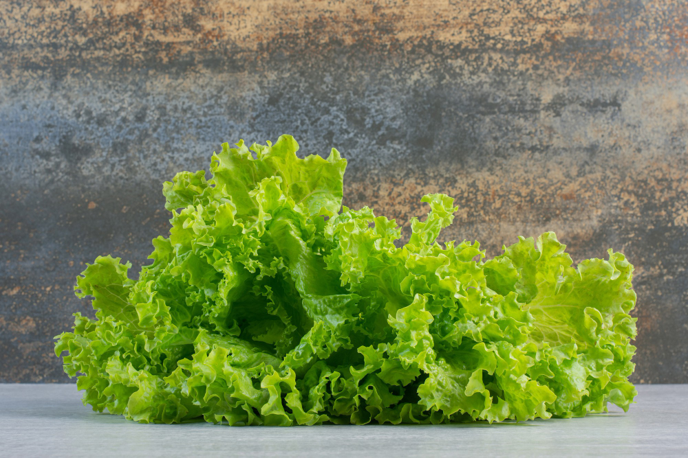 Fresh Green Lettuce Marble Background High Quality Photo