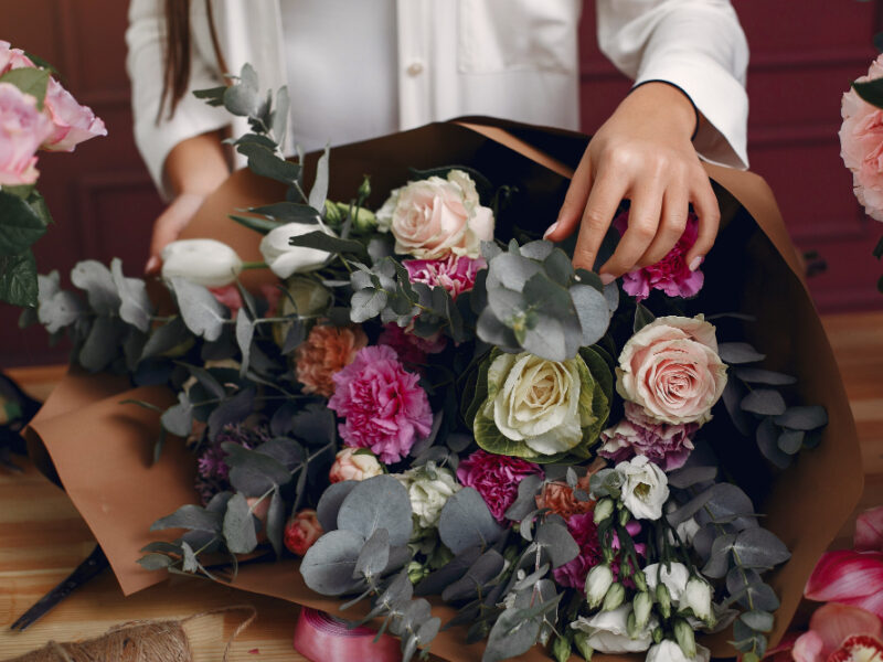 Florist Makes Beautiful Bouquet Studio