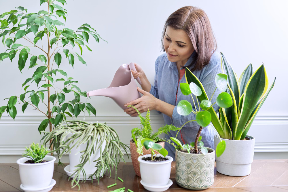 woman-caring-houseplants-pots-watering-plants-from-watering-can