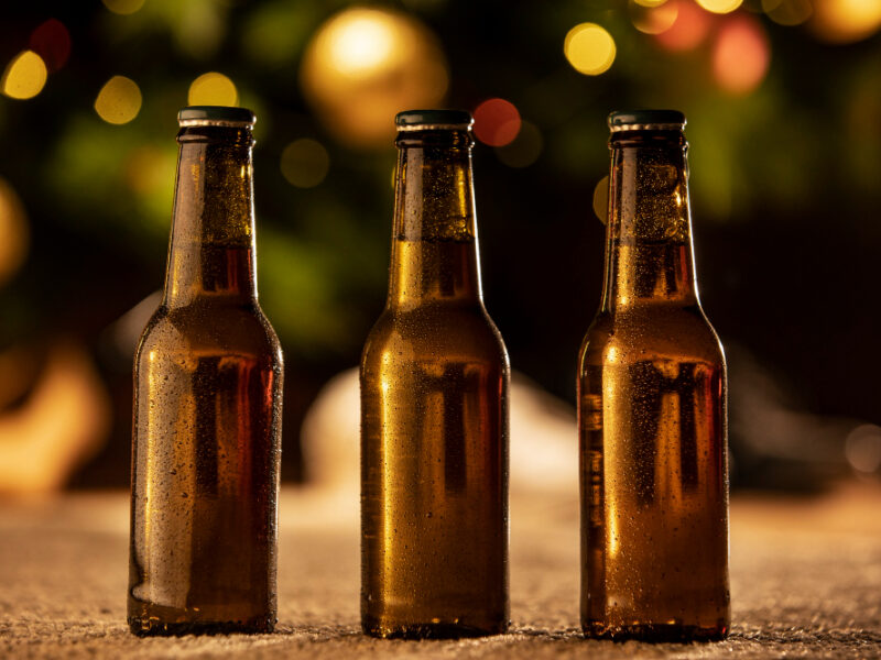 Christmas Beer Bottles Arrangement Still Life