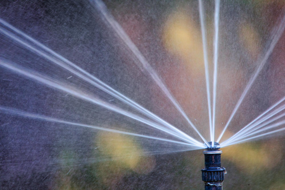 Automatic Sprinkler System Watering Lawn Close Up