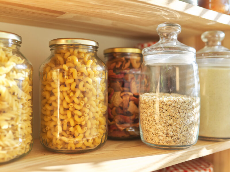 Wooden Shelves Pantry Food Storage Grain Products Storage Jars