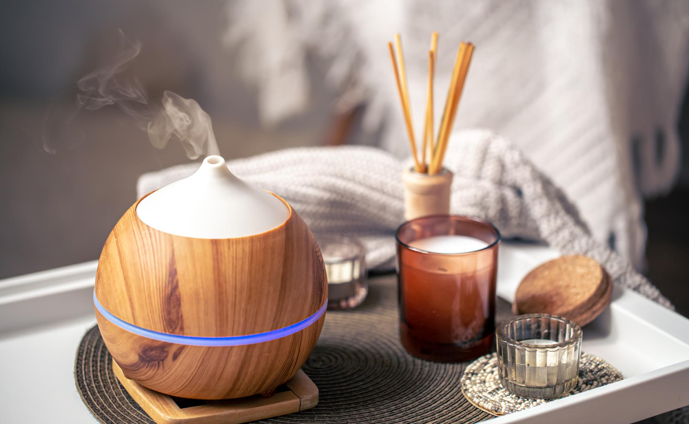 Cozy Composition With Aroma Diffuser Candles Home Interior
