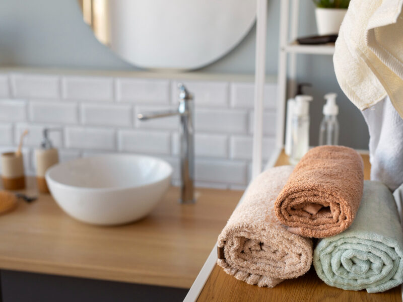 High Angle Bathroom Towels Arrangement