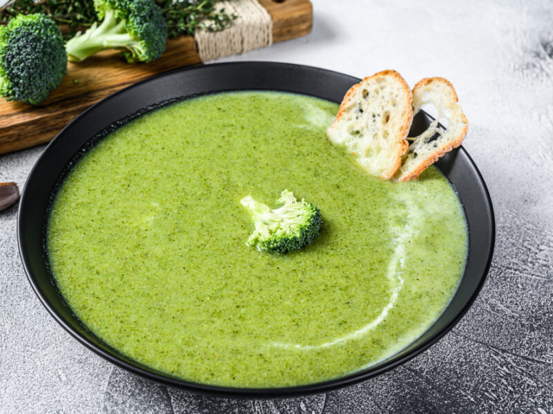 Homemade Broccoli Soup With Fresh Baguette