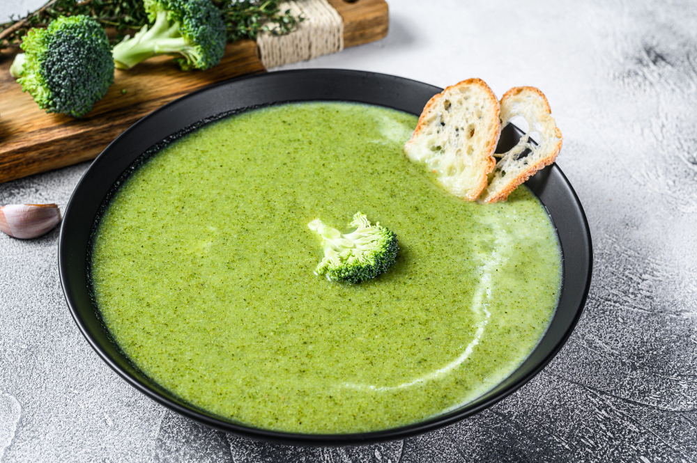 Homemade Broccoli Soup With Fresh Baguette
