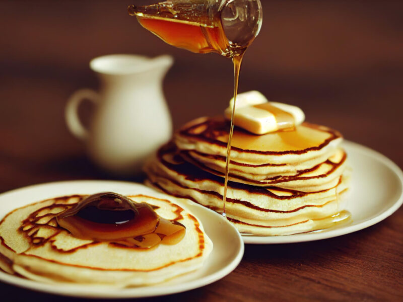 Pancakes Plate With Syrup Being Poured Them