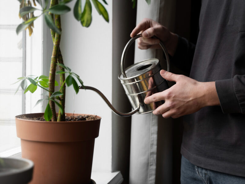 Side View Hands Holding Watering Can