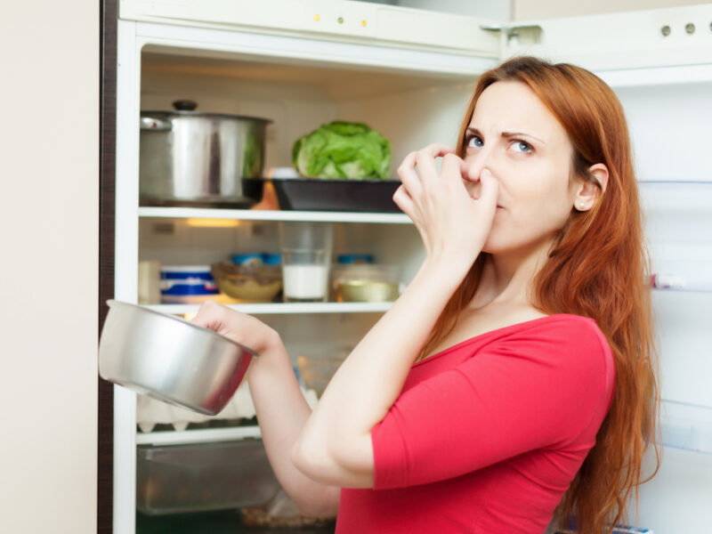 Woman Red Holding Foul Food