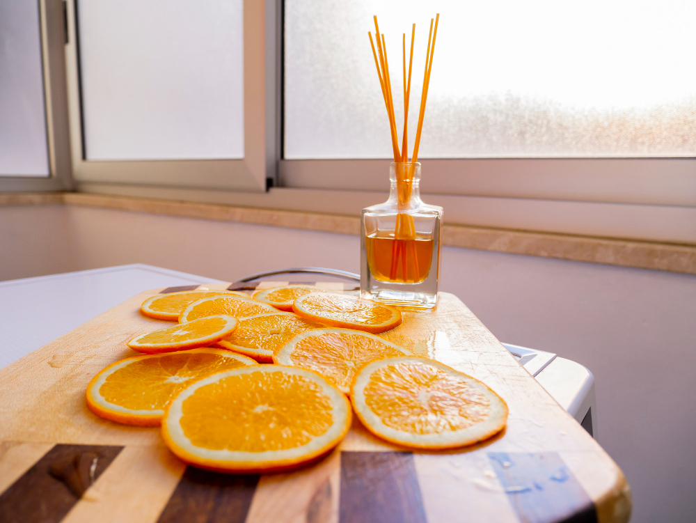 Orange Fruit Slice With Reed Aromatic Air Freshener Wooden Cutting Board