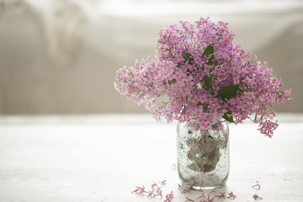 Bouquet Fresh Lilac Flowers Glass Vase