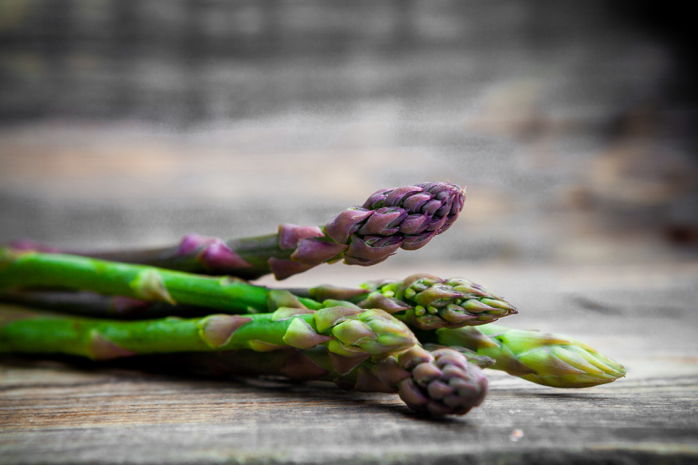 Some Asparagus Wooden Background Close Up
