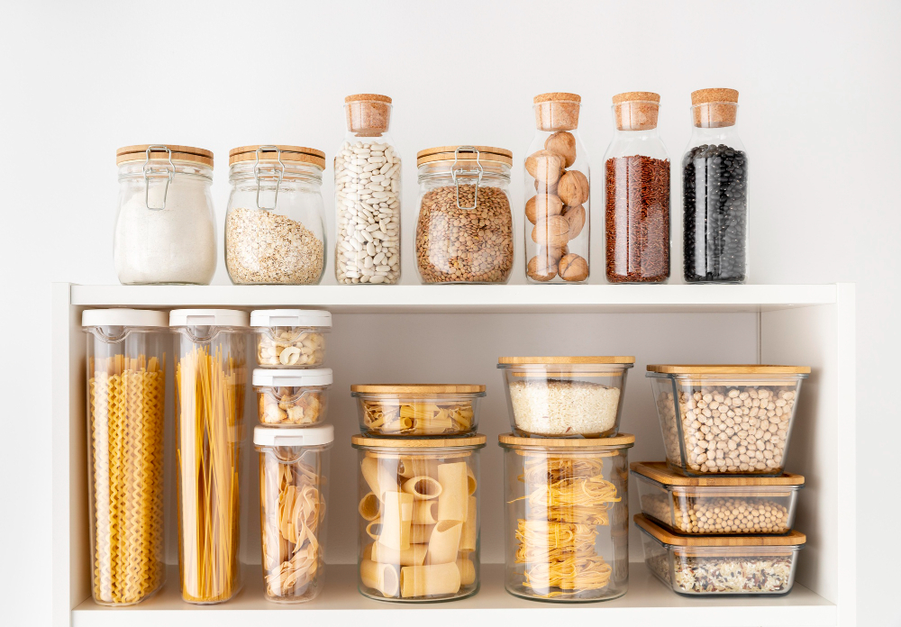 Assortment With Food Containers Shelves