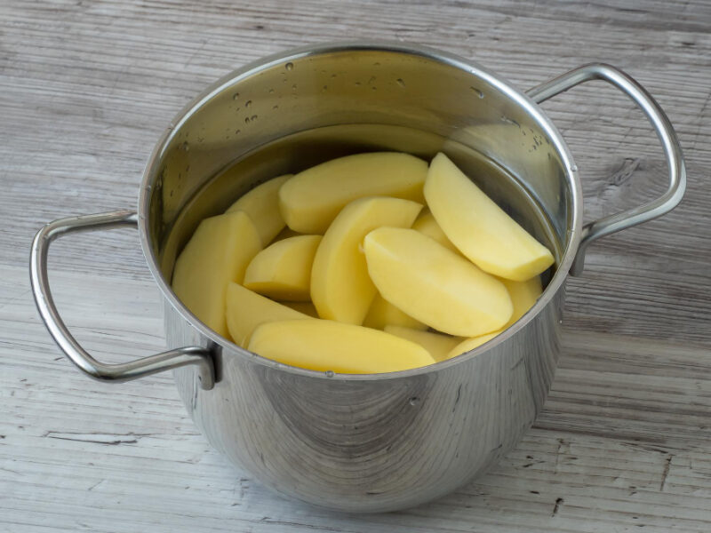 Raw Peeled Potatoes Pot Water Before Cooking