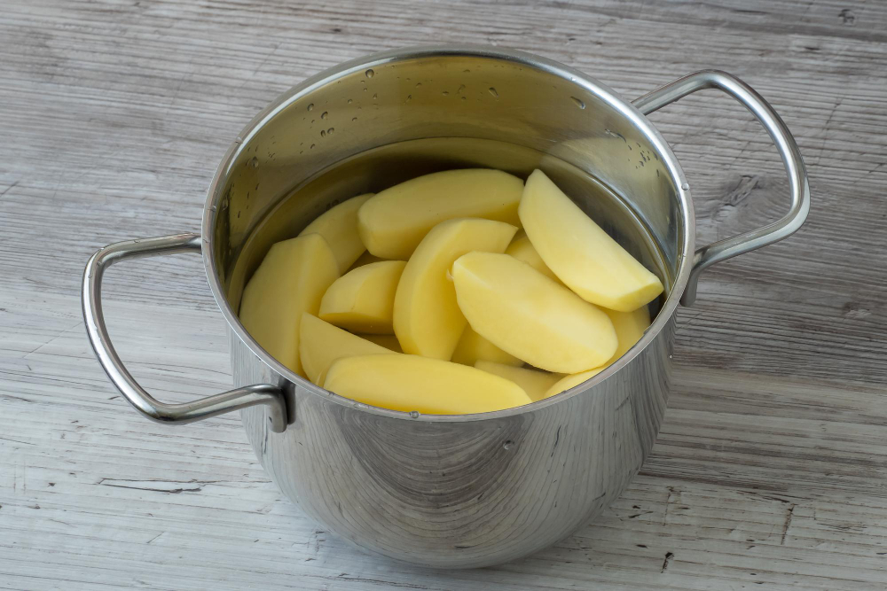Raw Peeled Potatoes Pot Water Before Cooking