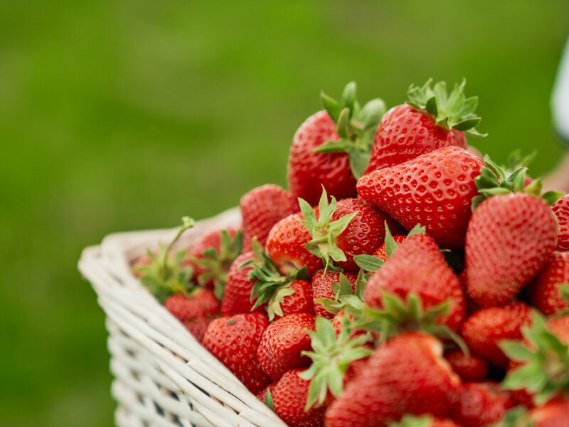 Wicker Basket With Fresh Red Strawberry