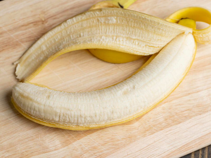 Peeled Ripe Yellow Banana Banana Cutting Dessert Cooking Is Board