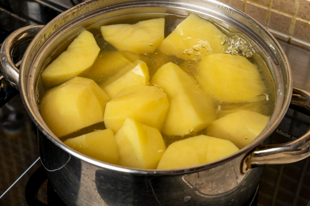 Pot Boiling Potatoes Potatoes Are Cooked Boiling Water
