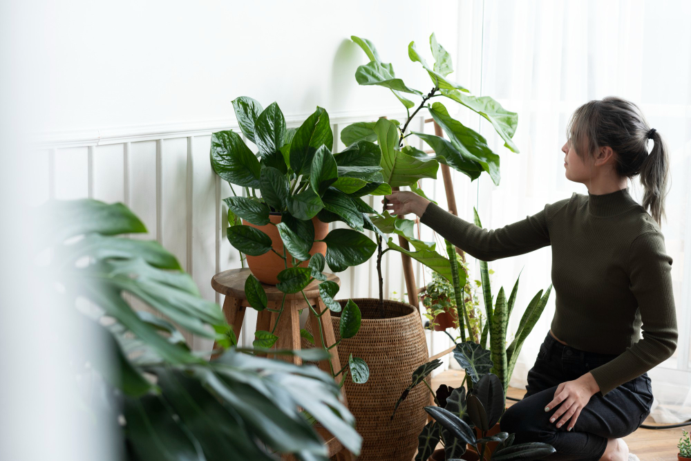 Woman Tending Caring Her Plant