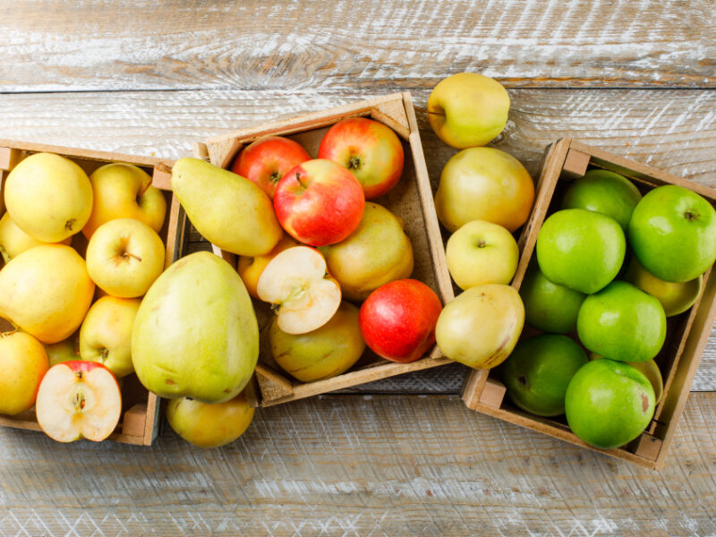 Apples Variety With Pears Wooden Boxes Wooden