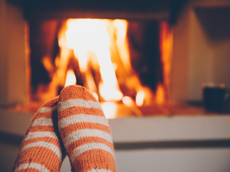Feet Wool Striped Socks By Fireplace Relaxing Christmas Fireplace Winter Holiday Evening