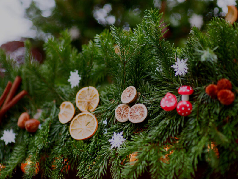 Close Up Christmas Decorations Tree