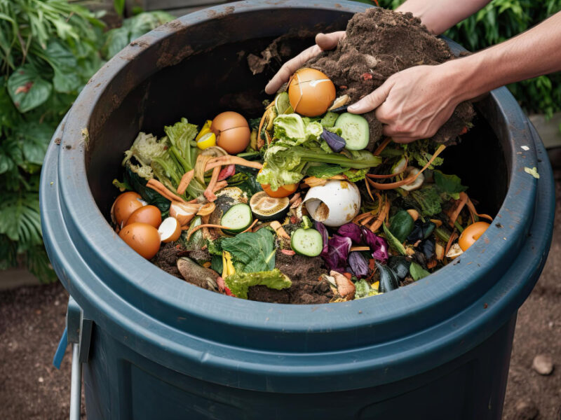 Ai Generated Person Scooping Out Food Waste From Compost Pile