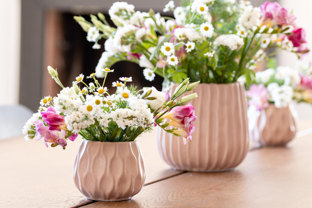 Two Modern Design Vases With Flowers Like Daisies Freesias Spring Countryside Spring Flowers Nature Floral Beautyxaspring Time Colorful Greenery Change Season