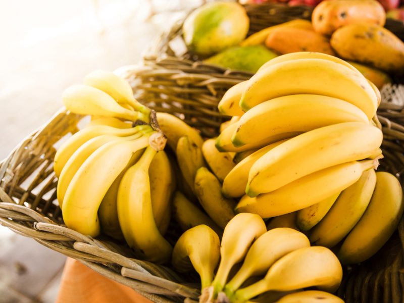 Ripe Yellow Bananas Wicker Basket Fruit Market Store