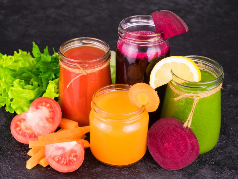 Vitamin Vegetable Juices Dark Background Detox Diet Top View