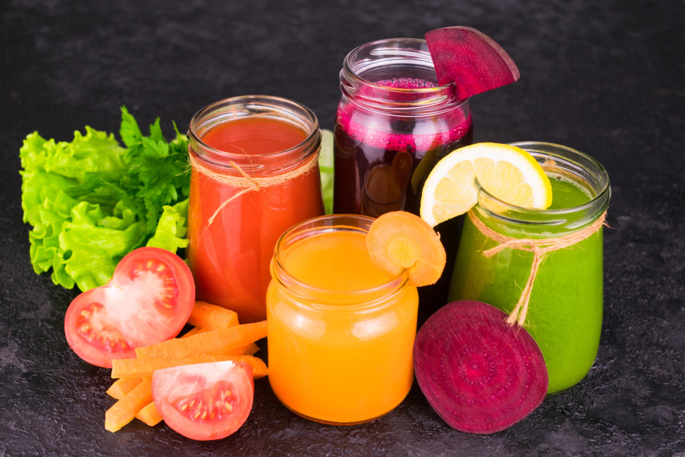 Vitamin Vegetable Juices Dark Background Detox Diet Top View