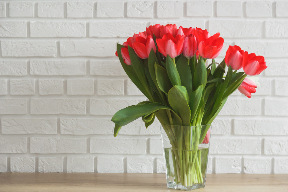 pink-tulips-glass-vase-background-white-brick-wall
