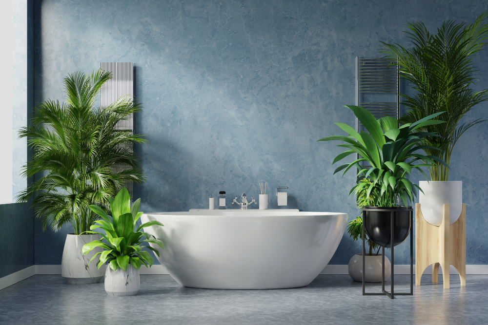 Modern Bathroom Interior Design Dark Blue Wall