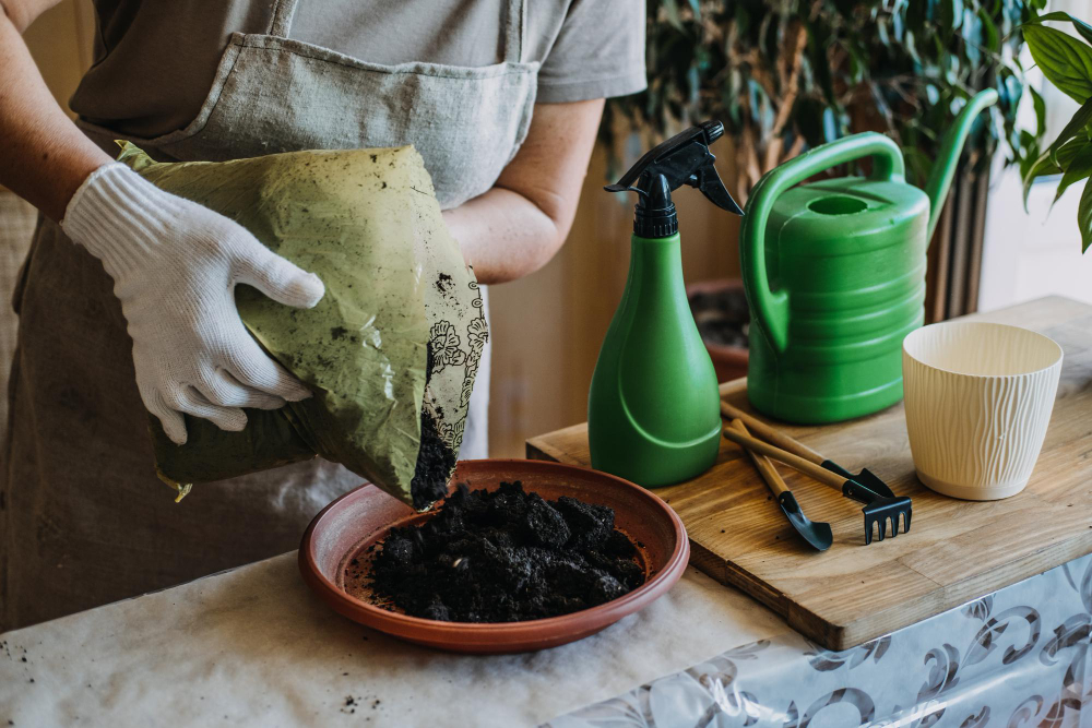 Potting Soil Soil Repot Indoor Plants Spring Houseplant Care Repotting Houseplants Woman Is