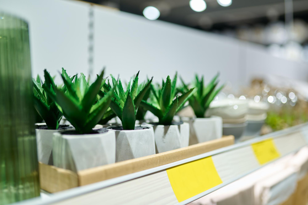 Potted Succulent Store Shelves Selective Focus