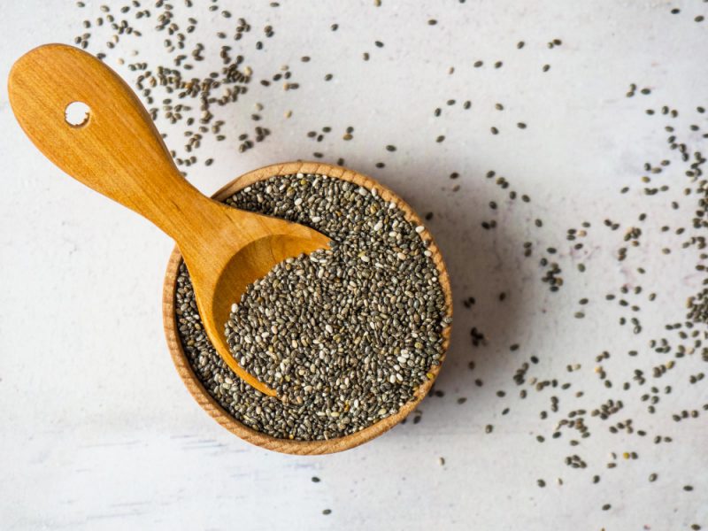 Healthy Chia Seeds Wooden Spoon Table Closeup