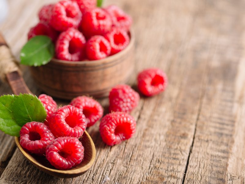 Raspberries Plate Spoon Wooden Table