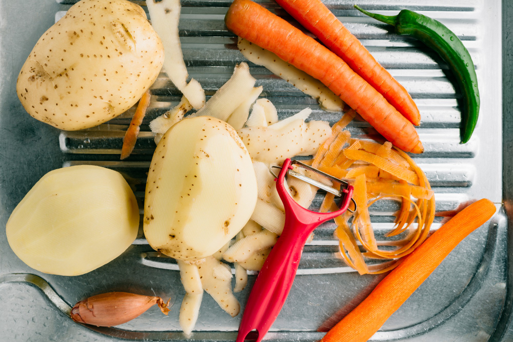 Spring Vegetables Start Preparing Food Peeled Potatoes Carrots Homemade Food Preparation